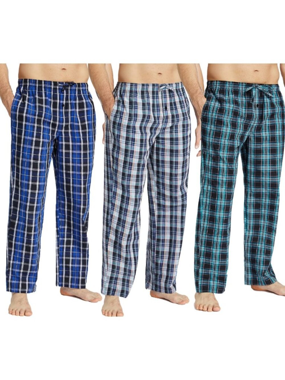 Lightweight Cotton Plaid Men's Pajama Pants Set - 3-Pack Sleep & Lounge Bottoms